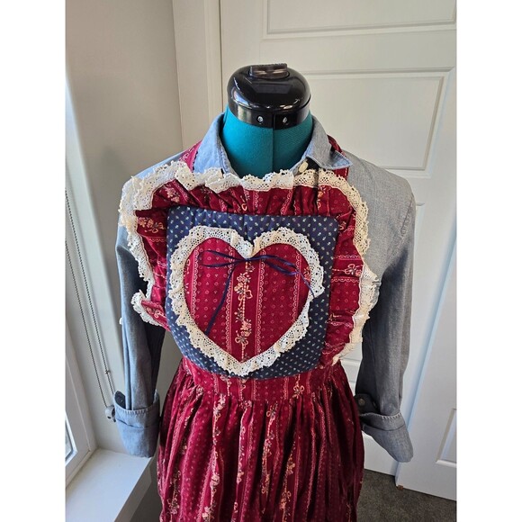 THE TAILOR MAID WHIDBEY ISLAND HANDMADE MAROON DITZY FLORAL APRON KITCHEN OS - Picture 2 of 11